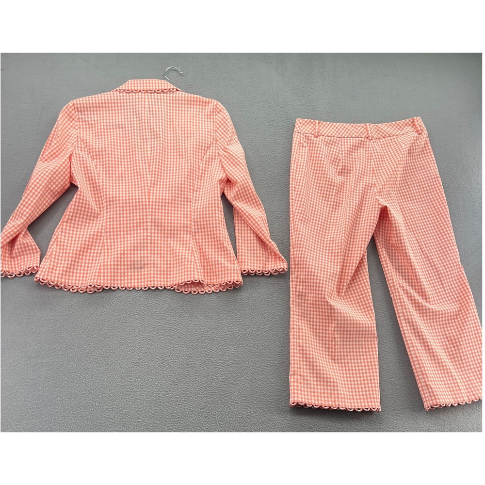 Focus 2000 Womens Top 6 Pants 4 Gingham Pant Suit Orange White Scalloped Trim - Picture 2 of 16